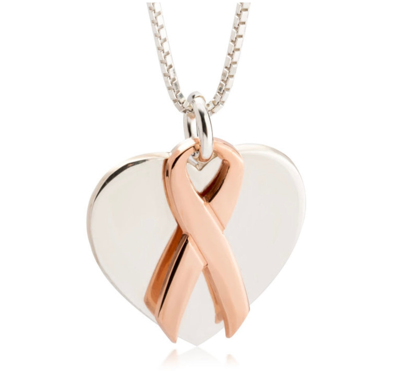 Strength in Pink Ribbon with Heart Necklace