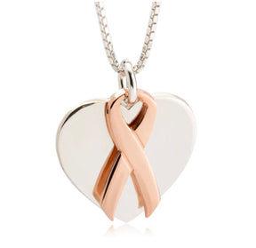 Strength in Pink Ribbon with Heart Necklace