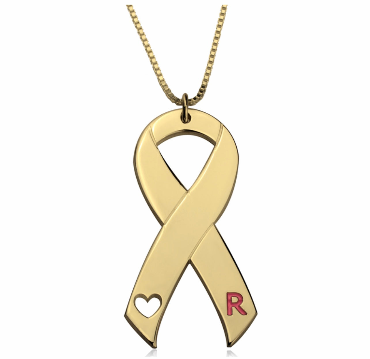 Strength in Pink Initial Ribbon Necklace