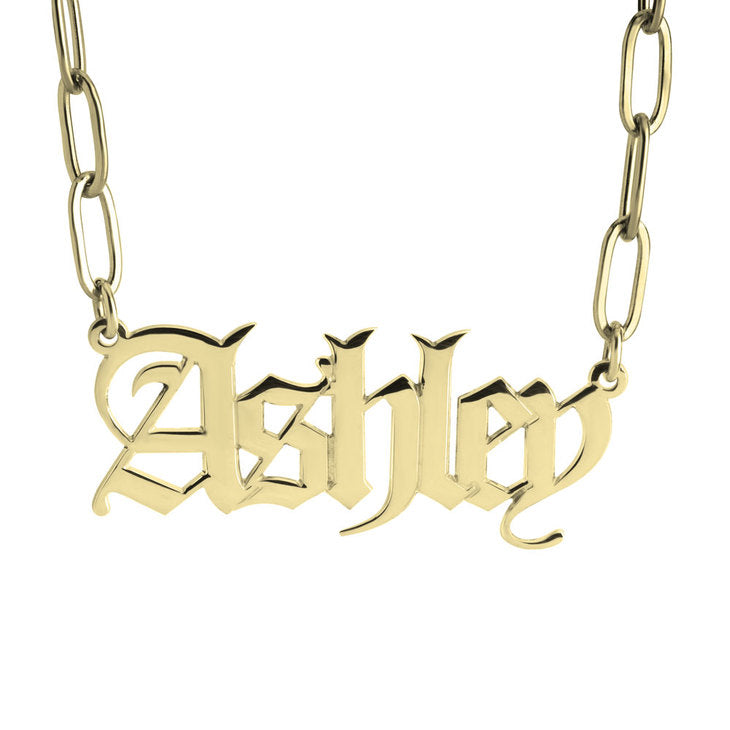 Paperclip Chain Old English Name Necklace